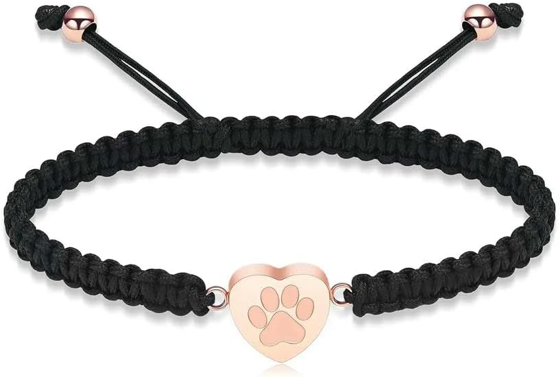 Dog Paw Heart Urn Bracelet for Ashes for Women Adjustable Ashes Keepsake Bracelet for Dog Cat Cremation Jewelry Memorial Bangle-Silver