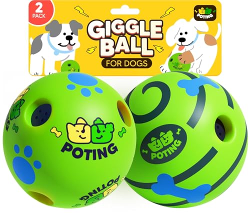 POTING Giggle Ball for Dogs 2 Pack Interactive Dog Toys Funny Giggle Sound Toy Ball Rolling Squeaky Toy for Large Medium Small Dogs Fun Giggle Sounds Attract Attention When Rolled or Shaken-3.14 inch