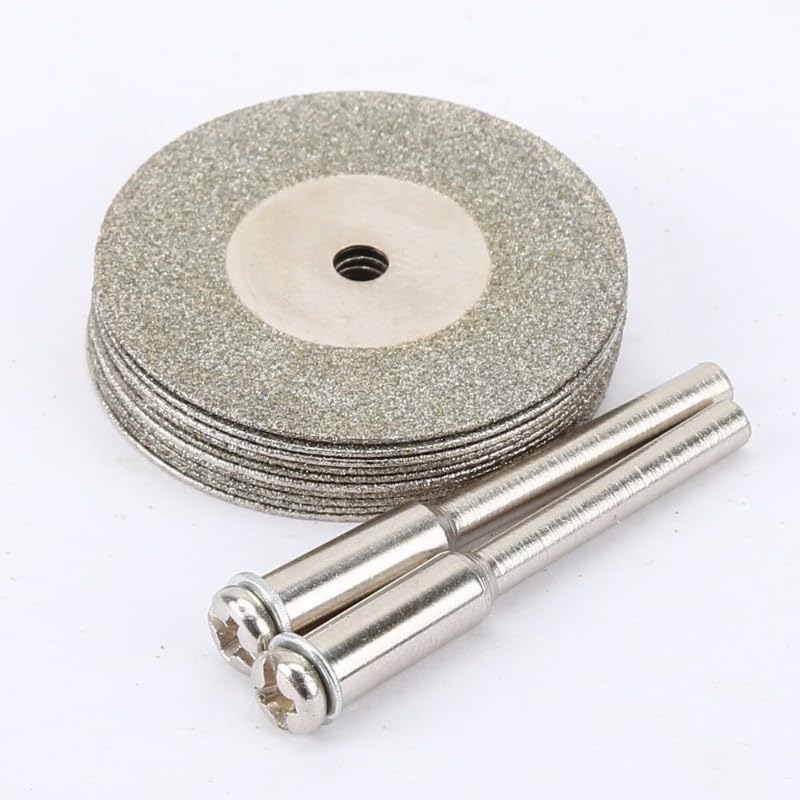 (10+2) pcs 30mm Diamond Cutting Discs Cut Off Mini Diamond Saw Blade with 2pcs Connecting 3mm Shank for Dremel Drill Fit Rotary Tool