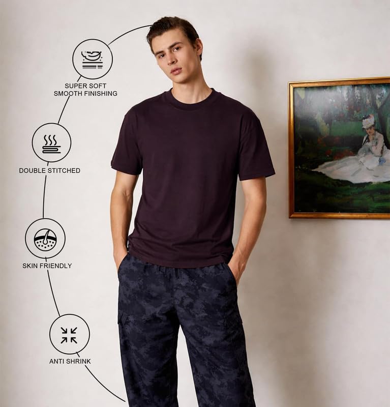 Image of Sleepynuts Men's Regular Fit Round Neck Half Sleeves Solid Casual Wear T-Shirt