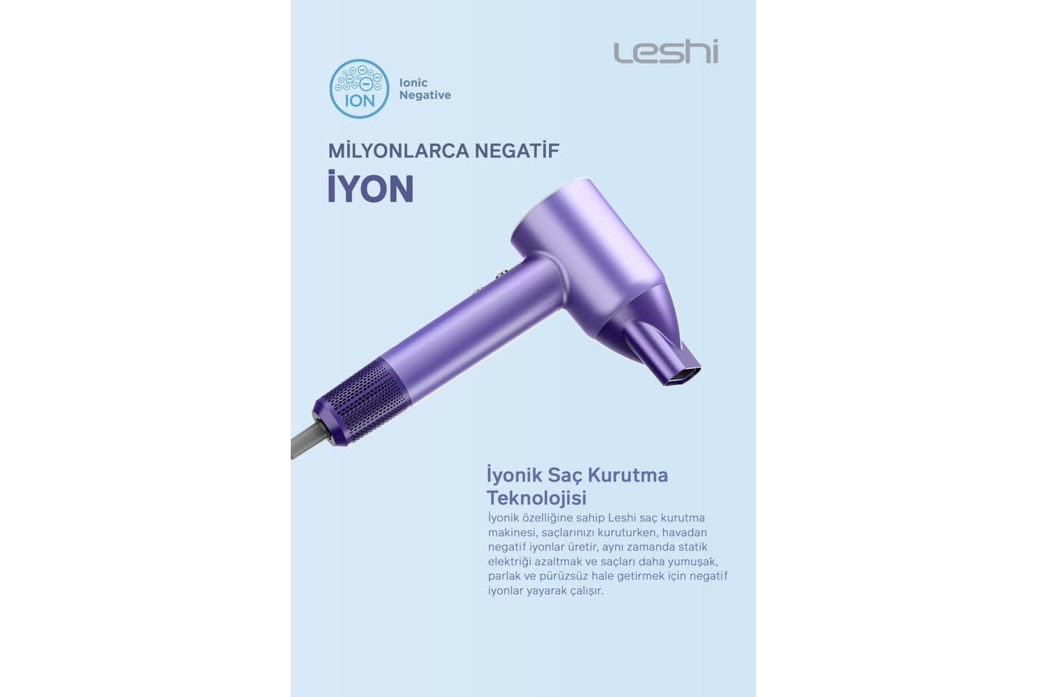 Akıllı Negatif Ionizerli Saç Kurutma Makinesi 4 Mod Isı Ayarlı, Dijital Isı Göstergeli, LED Işıklı