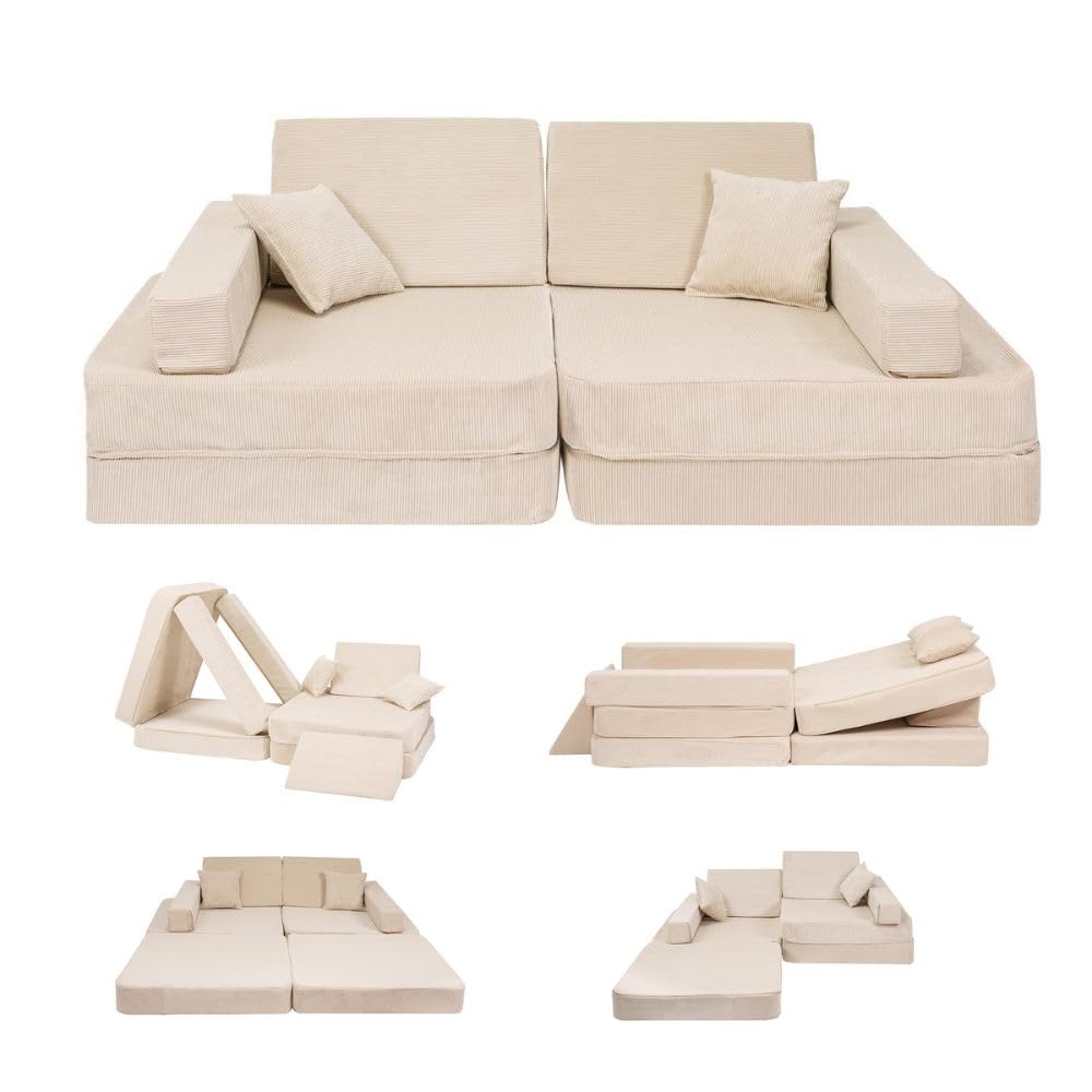 Angelove Kindersofa mit Schlaffunktion – Cord-Bezug, Beige, ab 3 Jahren