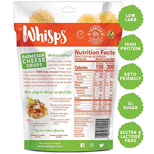 Whisps Parmesan Cheese Crisps | Keto Snack, Gluten Free, Sugar Free, Low Carb, High Protein | 2.12oz (6 Pack)