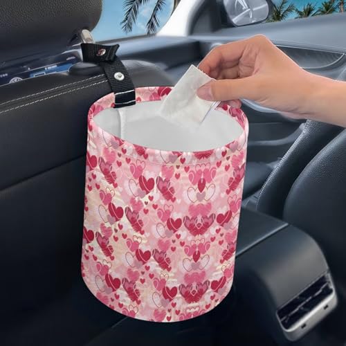 Image of Car Trash Can Collapsible Auto Waste Basket Container with Adjustable Strap Waterproof Auto Storage Box Travel Accessories, Orange Hippie
