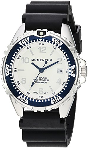 Momentum Women's Stainless Steel Japanese-Quartz Diving Watch with Rubber Strap, Black, 17