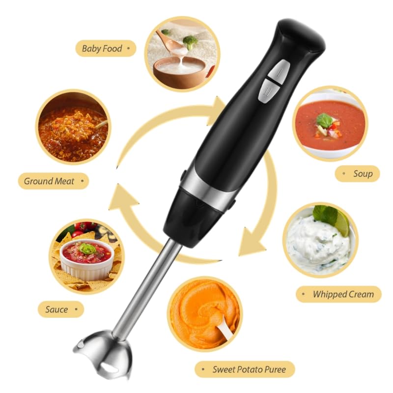 Yavxzvbw Immersion Hand Blender, 600W Portable Stick Blender with Chopper, Variable Speed Hand Blender Cordless for Beaker, Baby Food, Smoothies, Egg Beater