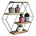 Mayda® Estantería de pared hexagonal de 100% madera auténtica y metal – Estantería de baño – Estantería de cocina – Estantería flotante para dormitorio o salón