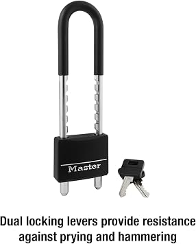 Master Lock 527D Adjustable Shackle Padlock with Key, Black