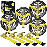 DC Cargo Mall 4 Side Mount Wheel Nets with Flat Hook and Ratchet | 4 Pack Car Wheel Lasso Straps for Auto Hauling