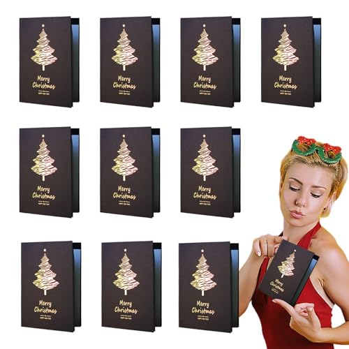 クリスマスグリーティングカード-10PCSブラックゴールドフォイルホリデーグリーティングセット - メリークリスマスカード|封筒付きのエレガントな紙カード|家族のためのお祝いのメッセージカード