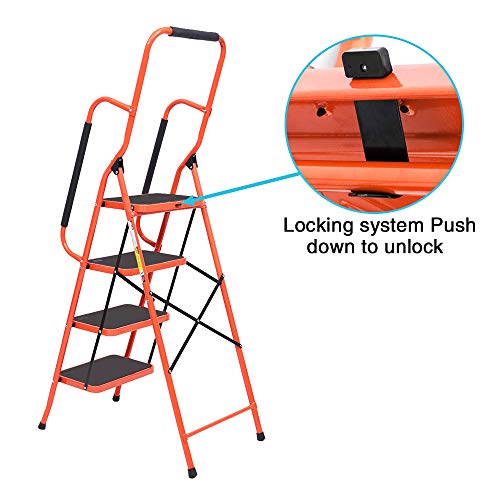 LUISLADDERS 4 Step Ladder Safety Tool Ladder Folding Anti-Slip Step Stool Ladder Padded Side Handrails with Large Area Pedals for Kitchen Home and Office 330lbs (4 Step)