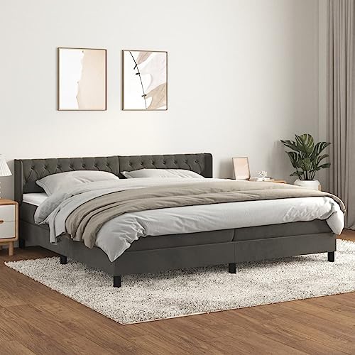 Woonisher Boxspringbett Mit Taschenfederkernmatratze In Samt, Höhenverstellbares Kopfteil, Luxuriöses Schlafsystem Dunkelgrau 200x200 cm Für Extra Große Schlaffläche