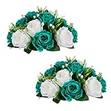 Flower Balls Wedding Rose Centerpieces: 2 Pcs Fake Flowers Teal & White Kissing Balls Decor Artifici