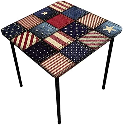 JOSKAA Elastic Edge Fitted Square Tablecloths, Fits 60x60 Inch Table, 4th of July Flag Polyester Home Decor Table Cover Oil & Dust Proof Washable Table Clothes for Family Picnic BBQ Tablecloth