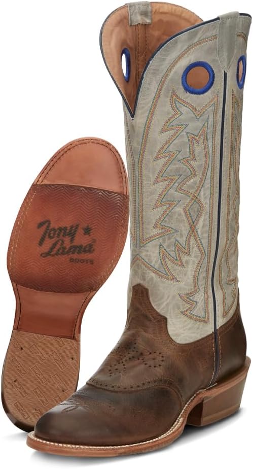 Tony Lama Colburn Buckaroo Western Boot for Men – Flame-Stitched International Orange Leather, Wide Square Toe