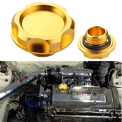 Dewhel Billet Engine Oil Fuel Filler Tank Cap Cover Compatible with Honda Acura Civic TL Color Gold