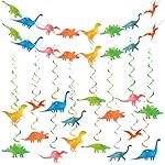 34 Pcs Watercolor Dinosaur Banner and Hanging Swirls Party Decorations Set Dinosaur Birthday Decor Dino Birthday Streamers for Kids Jungle Party Supplies