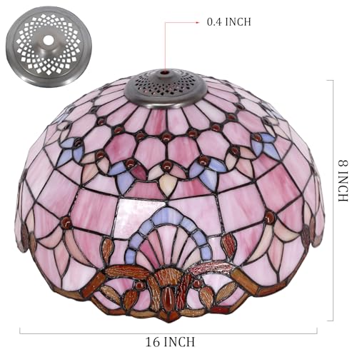 Image of 16Inch Tiffany Stained Glass Lamp Shade Replacement Only(Pink Baroque) | Fit For Table Lamps FLoor Lamp Ceiling Fixture Pendant Hanging Light Home Office Decoration