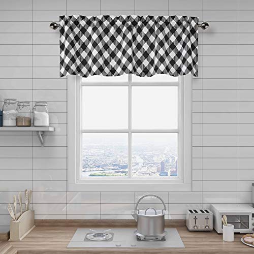 Amzdecor Buffalo Check Plaid Window Valance Curtain Set for Bathroom Kitchen,Â Classic Plaid Pattern Short Black Bathroom Window Curtains, 55" x 15" Valance