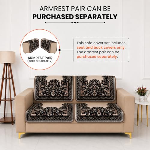 Image of Homerz Premium 'Maharaja Paradise Series' Sofa Cover | Net Fabric Sofa Cover | Washable, Anti-Dust Backed & Wrinkle Resistant Cover (Beige Empress, 2 Seater, Seat Cover with Backrest)
