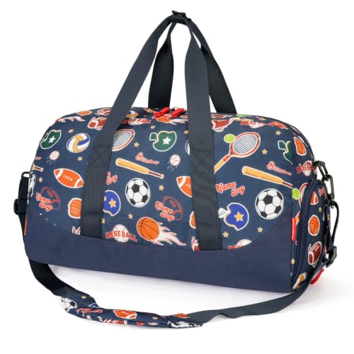 Choco Mocha Kids Duffle Bag, Boys Basketball Overnight Travel Bags for Weekender Kid with Shoes Compartment, Large Sleepover Bag for Gym Navy