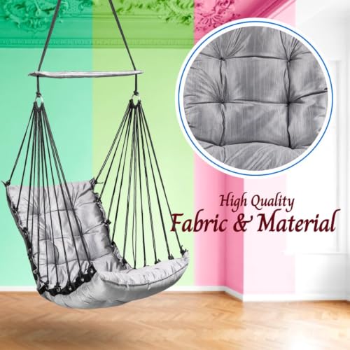 Image of Swingzy Premium Hanging Swing Chair for Kids & Adults | Soft Velvet Hammock Chair with Padded Cushion | Indoor & Outdoor Jhula for Home, Balcony & Garden | Single Seater | Supports Up to 200kg (Grey)