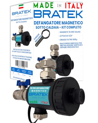 Bratek Defangatore Boiler – Filter für Heizkessel, magnetisch, 10.000 Gauss, Kondensationskessel, hält Rost, Eisen und Sand bis zu 800 µ – Anschlüsse Messing 3/4 Zoll, 4-90 °C, 6 Bar