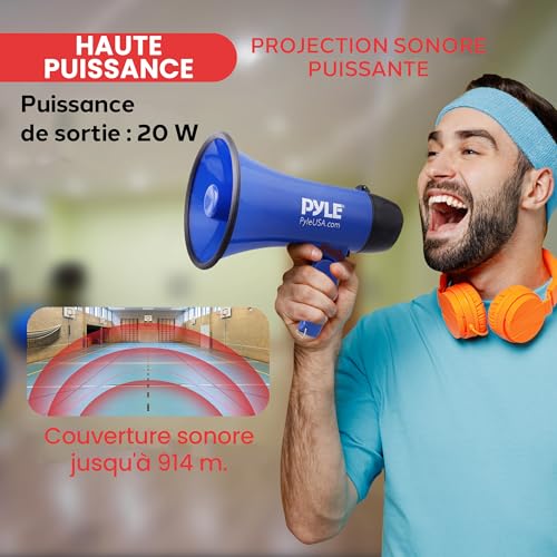 Mégaphone porte-voix compact à batterie Pyle bleu avec micro sirène