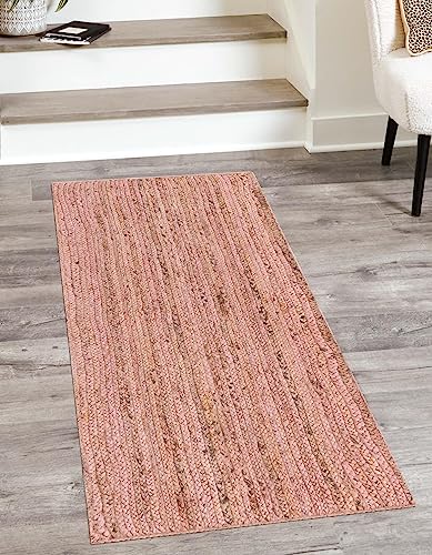 Image of Unique Loom Braided Jute Collection Area Rug - Dhaka (2' 7 inch x 6' 1 inch Runner, Light Pink)