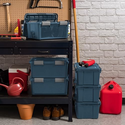 Image of IRIS USA WeatherPro 19 Qt Eco-Friendly Storage Bins with Lids, 6 Pack, BPA-Free Plastic Gasket Box with Tight Latch and Seal, Stackable Nestable Tote Tub - Navy
