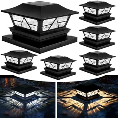 TW SHINE 6 Pack Solar Outdoor Fence Post Lights, 2 Modes Post Cap Lights Waterproof Warm White/Cool White for Yard, Garden, Porch, Patio Decor, for 4x4 5x5 6x6 Wood Posts