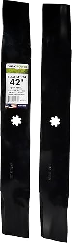 MaxPower 561821B - 2 cuchillas resistentes para cortacéspedes John Deere de 42 pulgadas, sustituye a los OEM # AM137327, AM141032, AM141034, negro