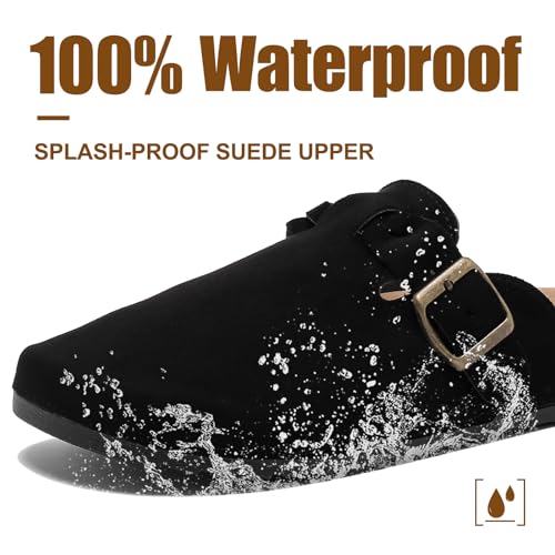 Suede Clogs for Men Soft Cork Footbed Women's Clogs Mules with Arch Support, Adjustable Buckle Comfort Leather Potato Shoes, Slip-On Closed Toe Slippers3