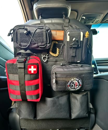 Vviitop Molle Seat Back Organizer, Tactical Car Seat Cover Organizer Panel with Pouches, Molle Universal Vehicle Panel (Red)