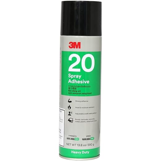 3M Multipurpose Spray Adhesive, Quick Drying, High Strength, Heat & Moisture Resistant, Easy to Use, Variable Width Spray Pattern, Bonds Wood, Laminates, Plastic, Metal & More (390g, Pack 1)