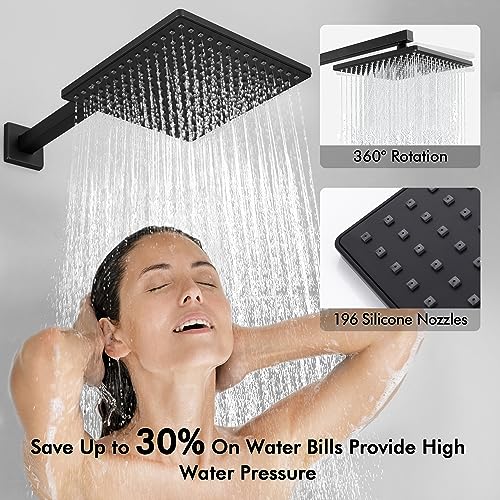 KES Sistema de Ducha Juego de Grifería con Cabezal de Ducha de Lluvia y Ducha Manual con Válvula y Kit de Recorte Negro Mate miniatura 4
