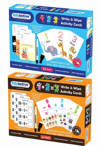 Image of (Combo of 2) 123 Numbers+PREMATH Write & Wipe Reusable Activities Educational Games with Exercise Book