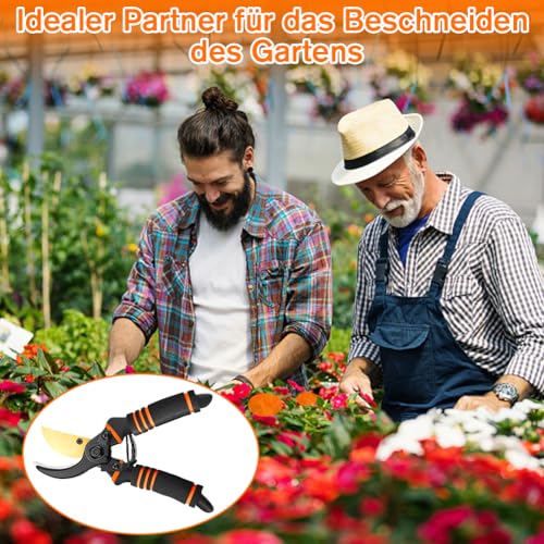 NewGF Gartenschere,Pflanzenschonende Baumschere mit Bypass-Schneide für frische Äste und Zweige,Rostfreier Stahl-Stahlklinge,integrierte Feder im Grif,max. Schneid-Durchmesser 25 mm,orange