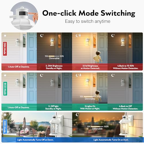 vianis white motion sensor exterior wall light lantern modern dusk to dawn outdoor porch light fixtures wall mount waterproof outdoor wall sconce for garage entrance with tempered water-ripple glass