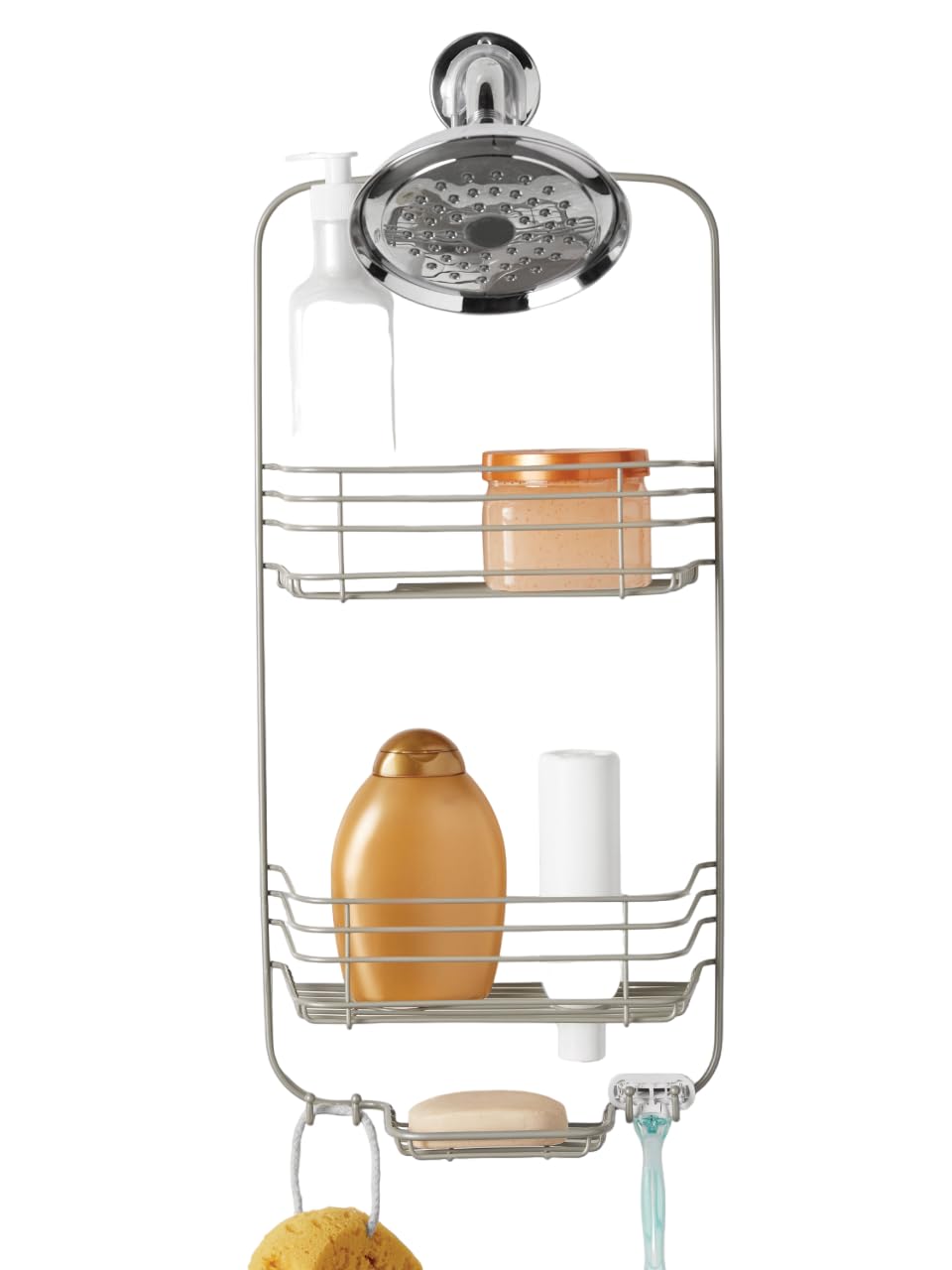 SEDLAV Space Saving Over The Shower Caddy 2 Tier Steel Shelves with Satin Nickel Finish Organize Your Bath