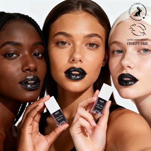HECI BEAUTY Glitter Lip Gloss, Hydrating High Shine Lipgloss for Women, Non-Sticky Plumping Lip Oil with Vitamin E, Long Lasting Shimmer Finish for Daily Makeup, Midnight Black, 0.21 fl oz — view 6