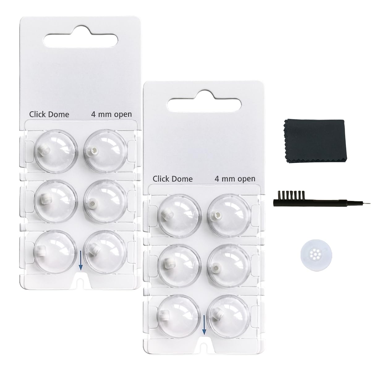 Click Dome 4mm Open for Connexx,Siemens,Signia and Rexton RIC Hearing Aids with Cleaning Brush Tools (4MM)