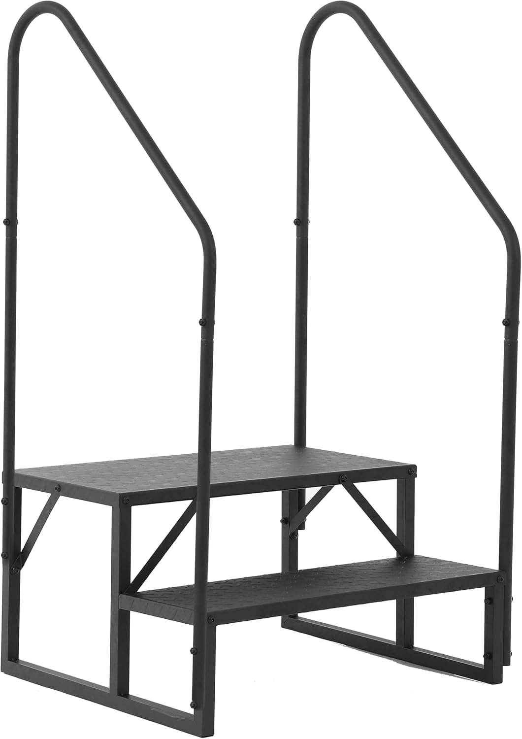 Marchepieds pour Camping Cars 2 Marches Mains Courantes pour Caravane Escabeau de Caravane Charge 300 kg Portable Sécurité Renforcée Marchepied Robuste avec Double Rampe Double Main Courante