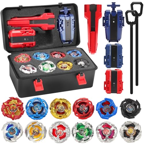 X Battling Top Gyro Toy Set, 12 Spinning Tops, 3 Launchers with Storage Box, Turbo Set Metal Fusion Game,Birthday Gift for Kids Children Boys Ages 6+
