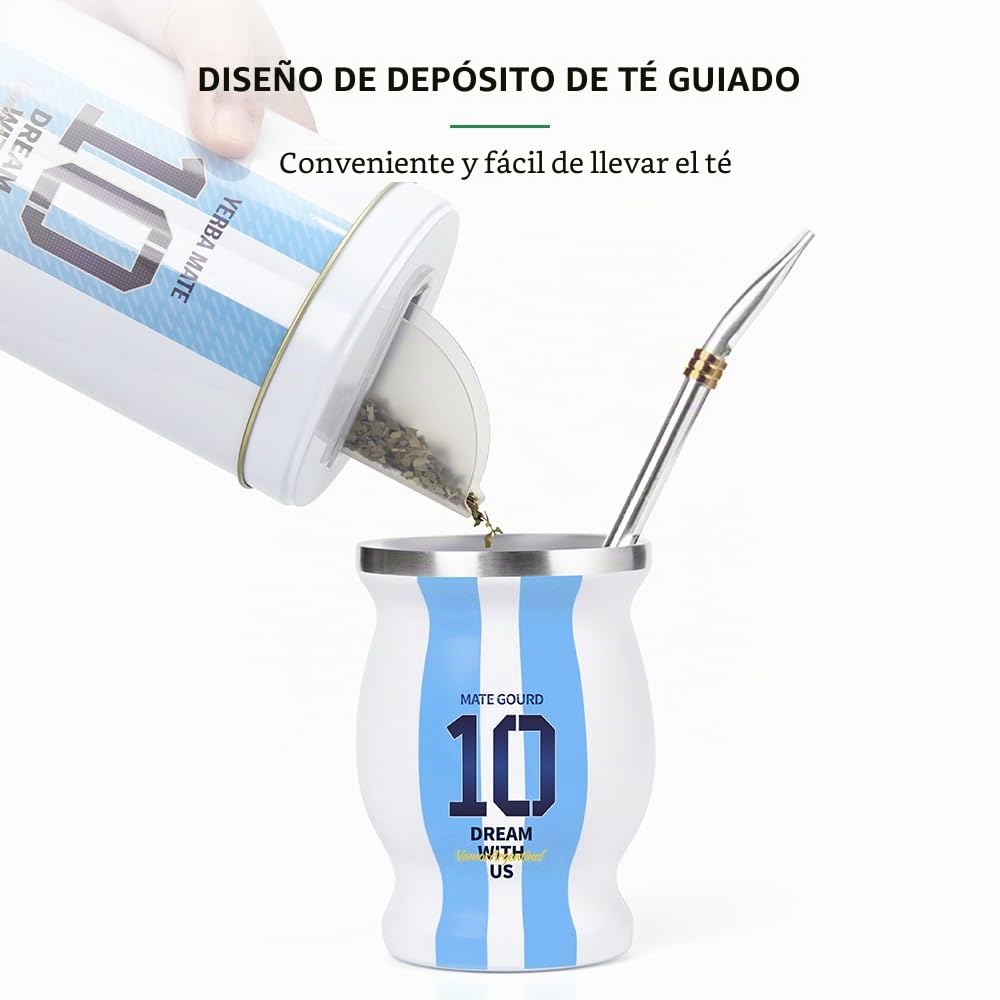 Cuopru Argentina Capitán No.10 Gerbero, contenedor Yerba Matte con pico, tapa con orificio, taza opaca fácil de llenar, funciona para dispensadores de azúcar, té, café, contenedor para café