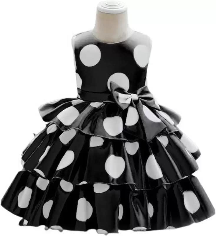 Image of Niren Enterprise Girl's Polka Dot Pattern Satin Blend Frock Dress with Sleeveless Round Neck Knee Length and A-Line Pull On Closure Type