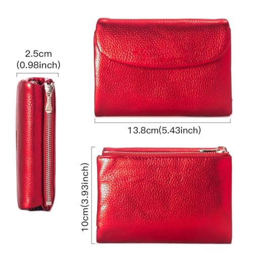 Genuine Leather Short Wallet, Women's Glossy Small Wallet, Women's Top Layer Cowhide Zero Wallet Card Bag(white-Dinosaur Doodle4)2