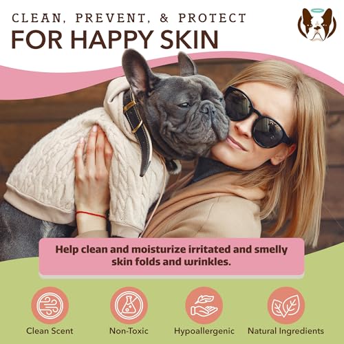Natural Dog Company Wrinkle Wipes for Dogs, 50 Count, Hypoallergenic Dog Wipes, Wrinkle Wipes French Bulldog, Cleaning & Deodorizing, Dog Wipes for Grooming Faces, Paws & Butts