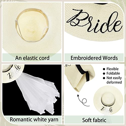 Bride Floppy Sun Hat Adjustable Beach Women's Sun Hats And White Bridal Veil Wedding Veil For Women And Girls #TOP2