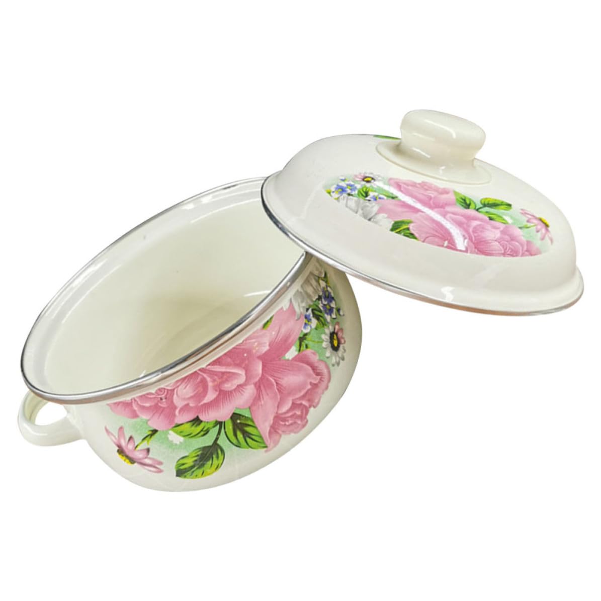 Casserole ménagère sûre pour contact alimentaire en émail vintage 1,6l à double poignée